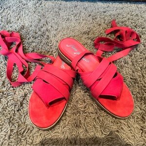 Free People Lace Up Red Suede Sandals